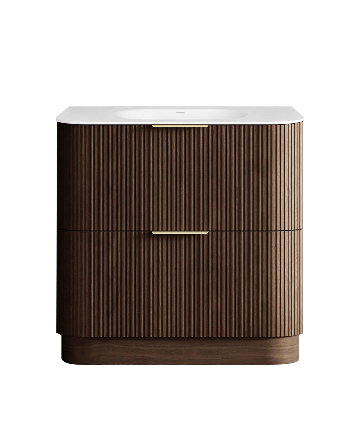 Havana 900mm Sable Walnut Fluted Floorstanding Curve Vanity with Chloe Silk Top