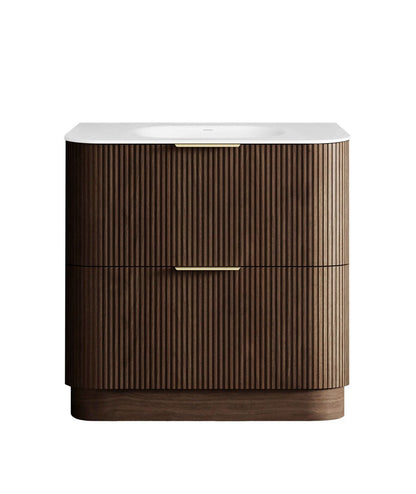 Havana 900mm Sable Walnut Fluted Floorstanding Curve Vanity with Chloe Silk Top