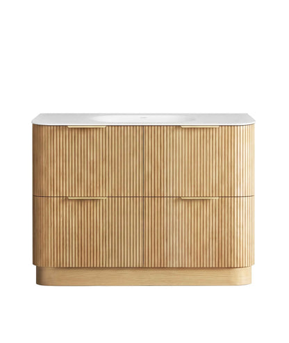 Havana 1200mm Woodland Oak Fluted Floorstanding Curve Vanity with Chloe Silk Top
