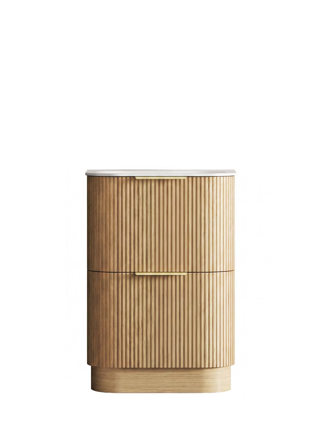 Havana 600mm Woodland Oak Fluted Floorstanding Curve Vanity with Chloe Silk Top