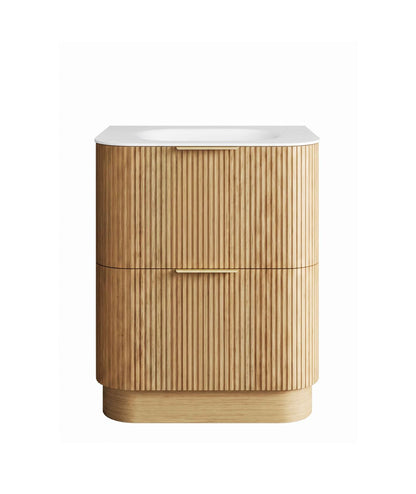 Havana 750mm Woodland Oak Fluted Floorstanding Curve Vanity with Chloe Silk Top
