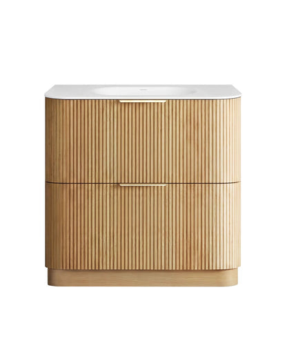 Havana 900mm Woodland Oak Fluted Floorstanding Curve Vanity with Chloe Silk Top