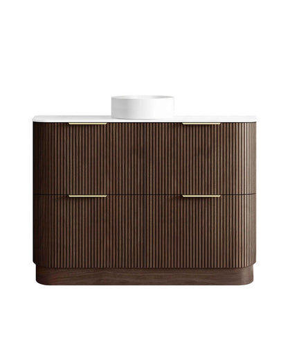 Havana 1200mm Sable Walnut Fluted Floorstanding Curve Vanity with Pure White Top