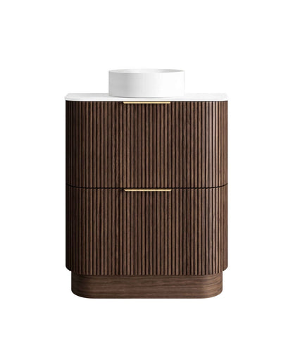 Havana 750mm Sable Walnut Fluted Floorstanding Curve Vanity with Pure White Top