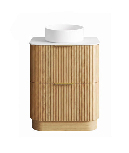 Havana 750mm Woodland Oak Fluted Floorstanding Curve Vanity with Pure White Top