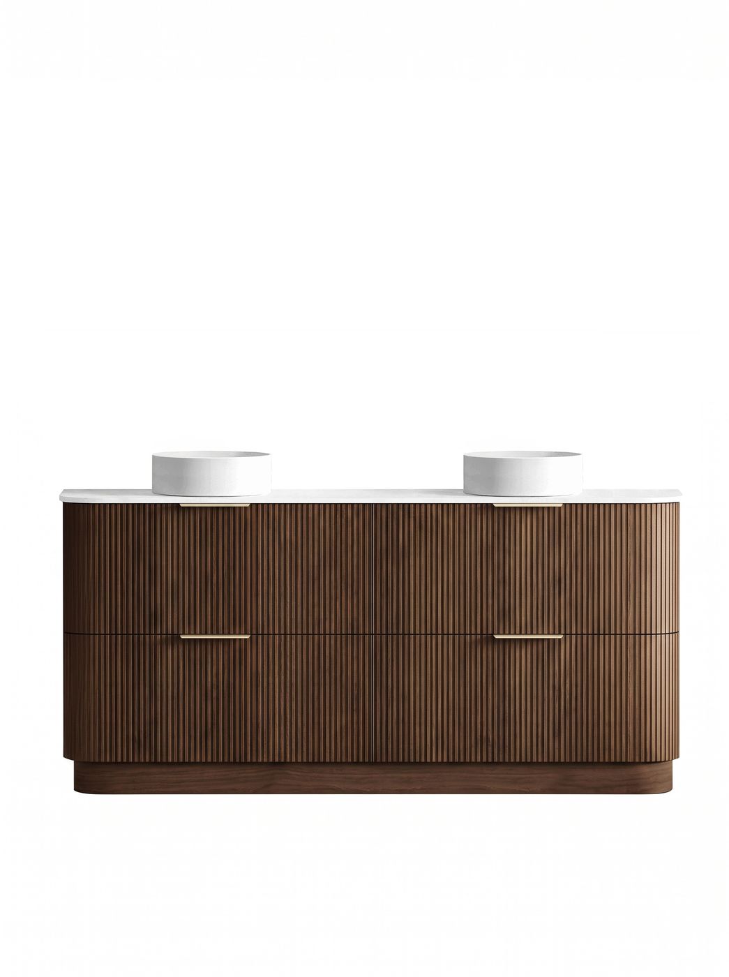 Havana 1800mm Sable Walnut Fluted Floorstanding Curve Vanity with Pure White Top