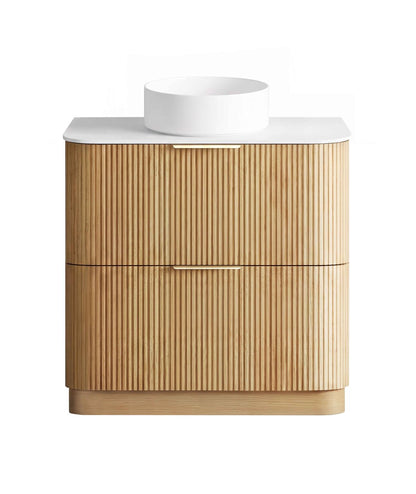 Havana 900mm Woodland Oak Fluted Floorstanding Curve Vanity with Pure White Top