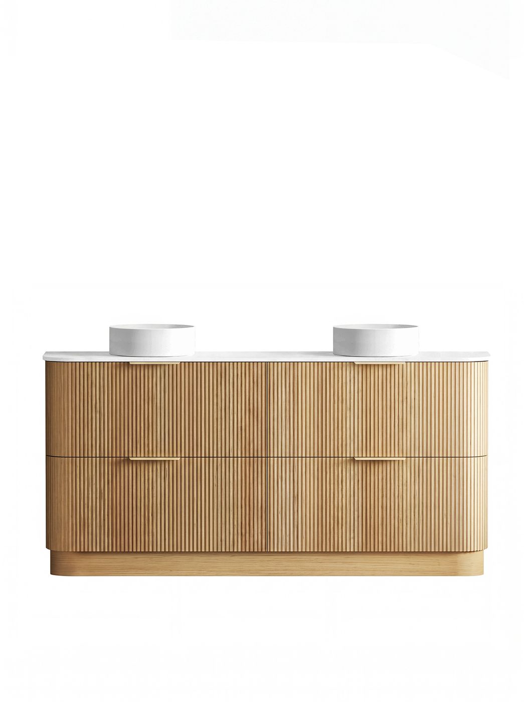 Havana 1800mm Woodland Oak Fluted Floorstanding Curve Vanity with Pure White Top