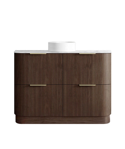 Havana 1200mm Sable Walnut Fluted Floorstanding Curve Vanity with Cloudy Carrara Top