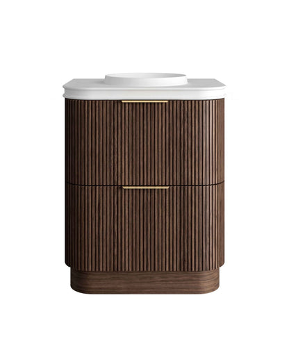 Havana 750mm Sable Walnut Fluted Floorstanding Curve Vanity with Round Basin Moulded Top