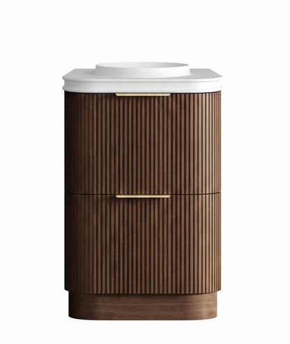 Havana 600mm Sable Walnut Fluted Floorstanding Curve Vanity with Round Basin Moulded Top