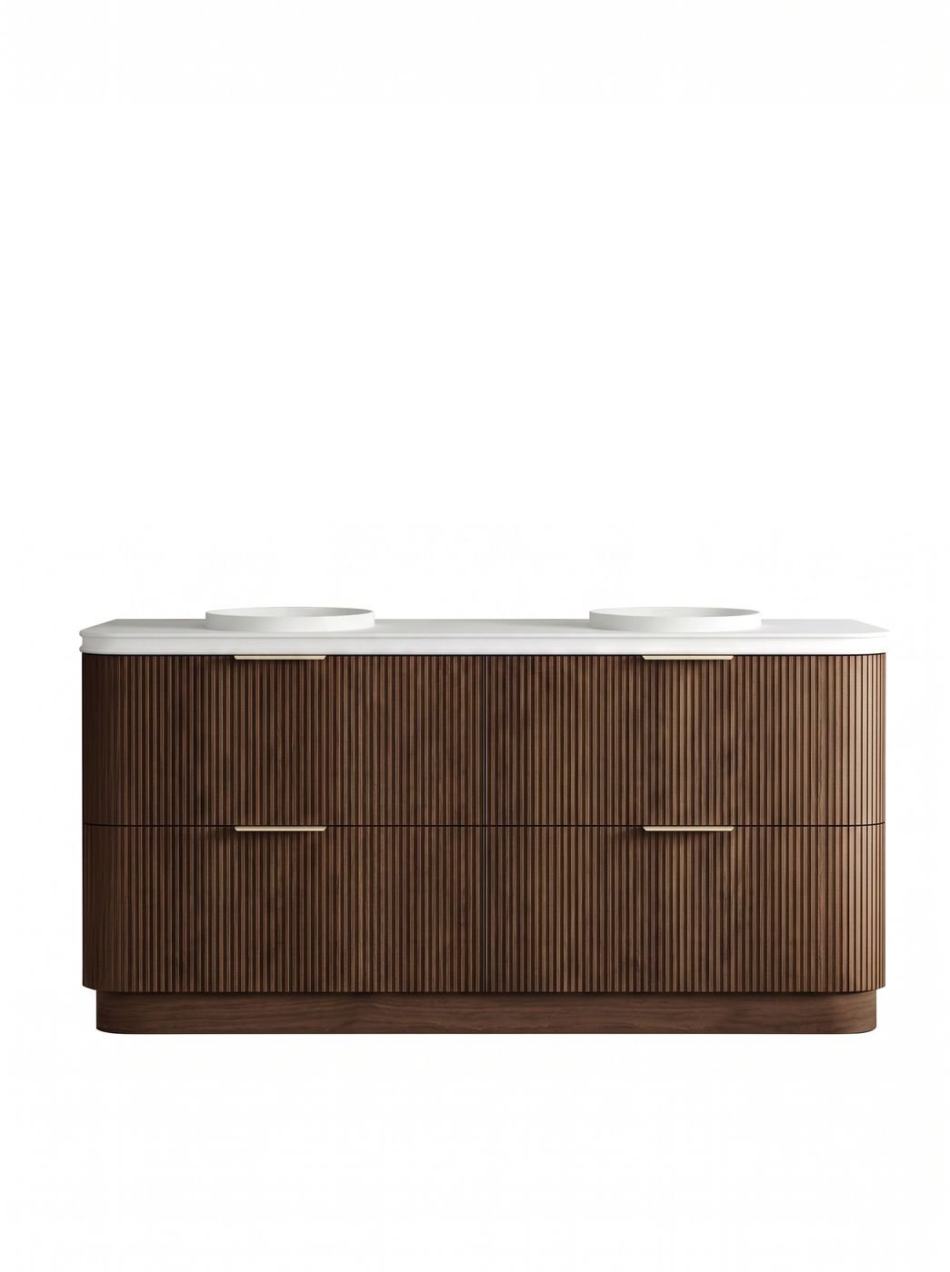 Havana 1800mm Sable Walnut Fluted Floorstanding Curve Vanity with Round Basin Moulded Top