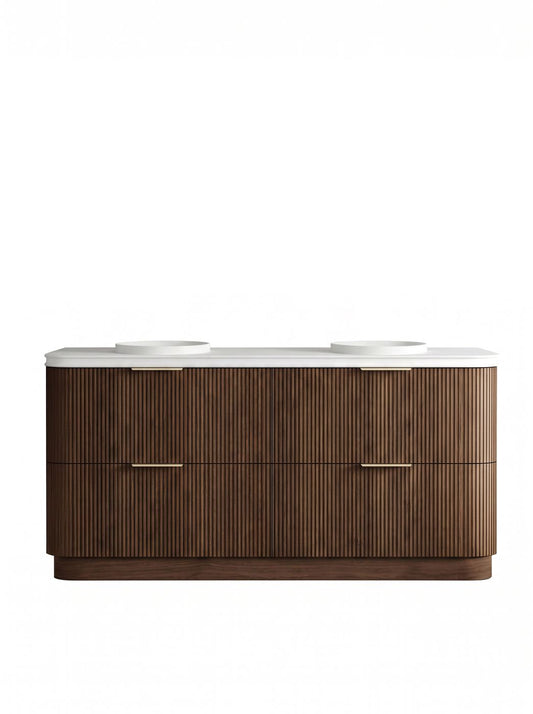 Havana 1800mm Sable Walnut Fluted Floorstanding Curve Vanity with Round Basin Moulded Top