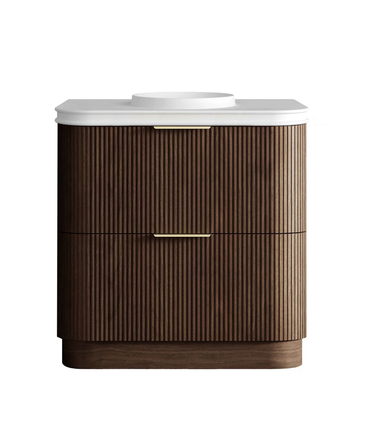 Havana 900mm Sable Walnut Fluted Floorstanding Curve Vanity with Round Basin Moulded Top
