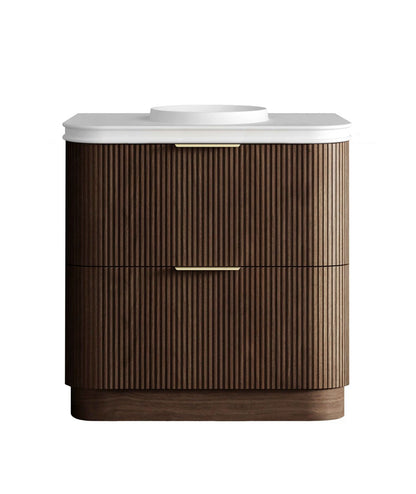 Havana 900mm Sable Walnut Fluted Floorstanding Curve Vanity with Round Basin Moulded Top