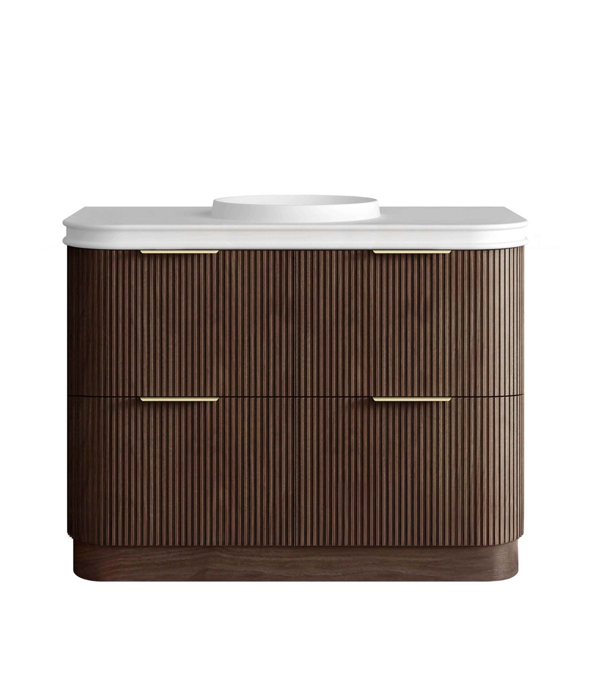 Havana 1200mm Sable Walnut Fluted Floorstanding Curve Vanity with Round Basin Moulded Top
