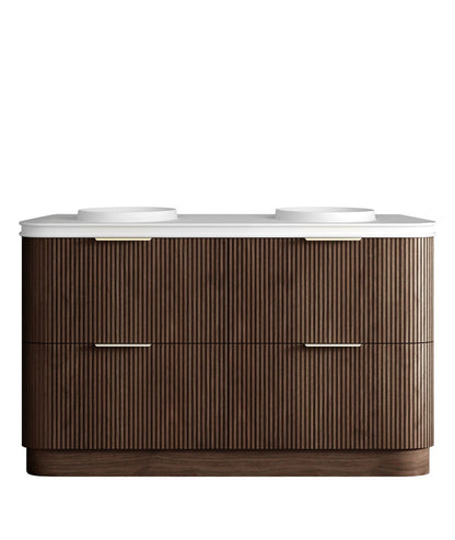 Havana 1500mm Sable Walnut Fluted Floorstanding Curve Vanity with Round Basin Moulded Top