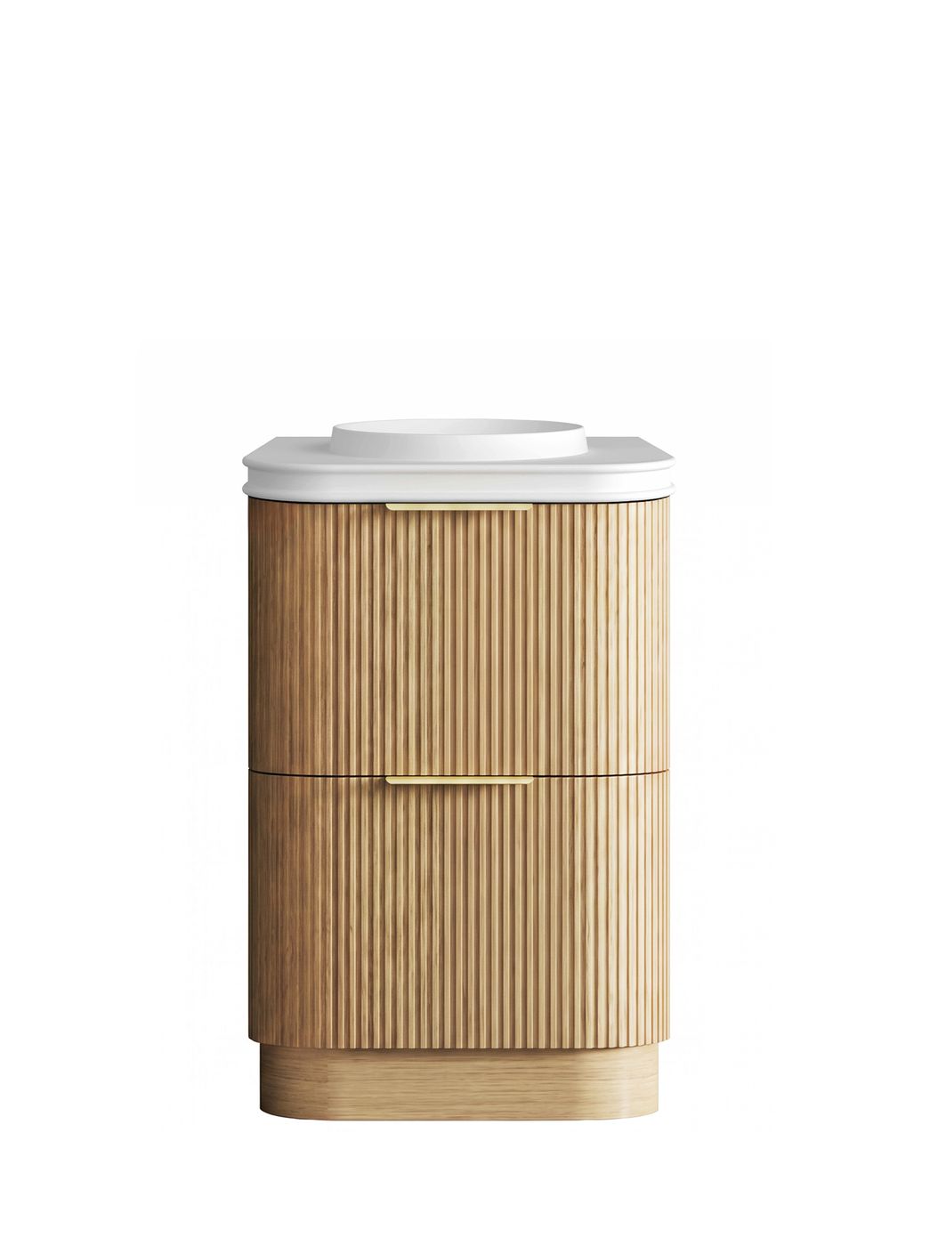 Havana 600mm Woodland Oak Fluted Floorstanding Curve Vanity with Round Basin Moulded Top