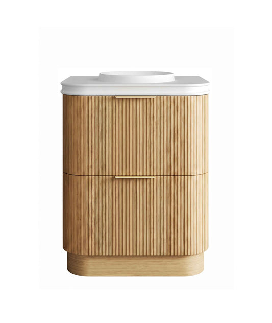 Havana 750mm Woodland Oak Fluted Floorstanding Curve Vanity with Round Basin Moulded Top