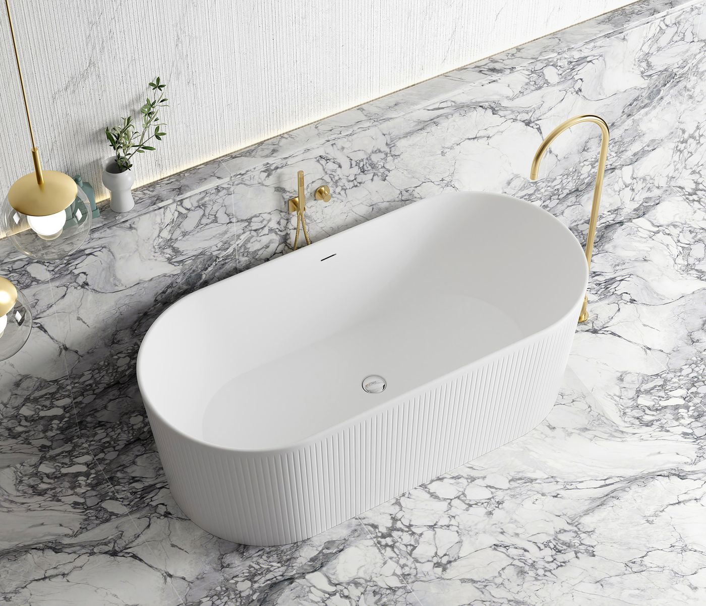 Attica Noosa Fluted 1500 Matte White Bath with Overflow