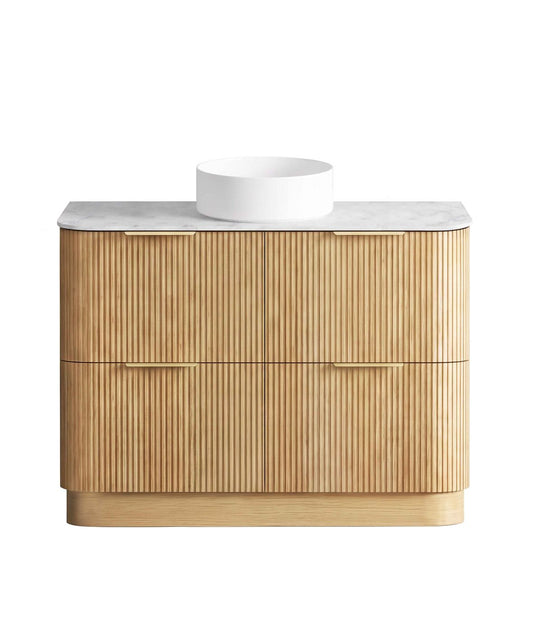 Havana 1200mm Woodland Oak Fluted Floorstanding Curve Vanity with Cloudy Carrara Top