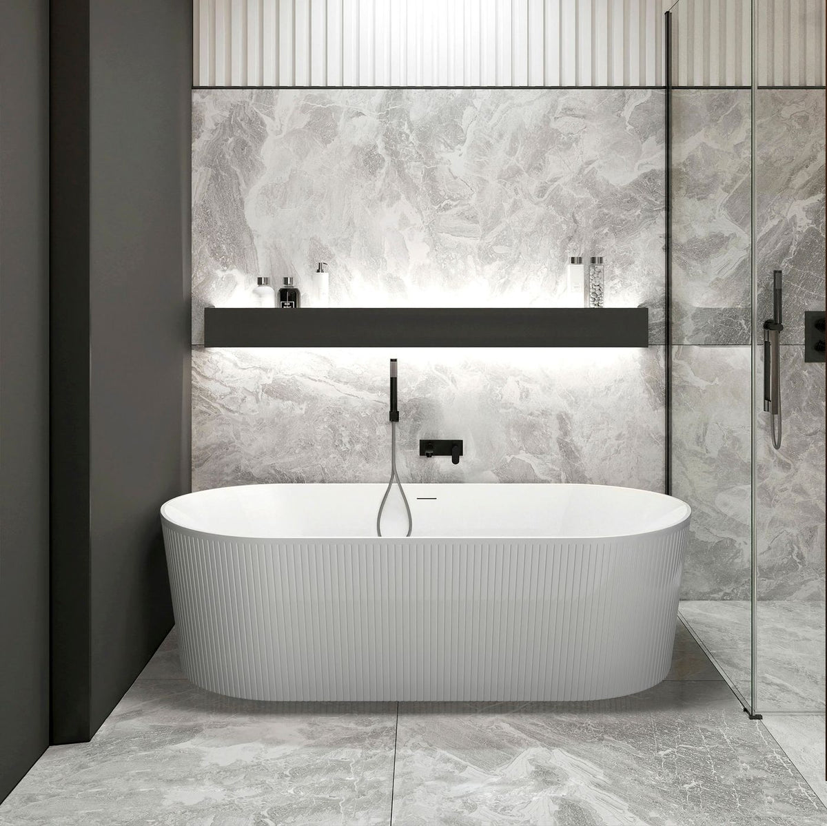 Attica Noosa Fluted 1700 Gloss White Bath with Overflow