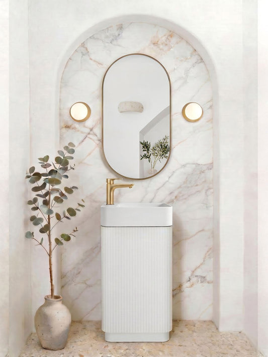 Maxi Space Saver Matte White Curved Floor Standing Vanity