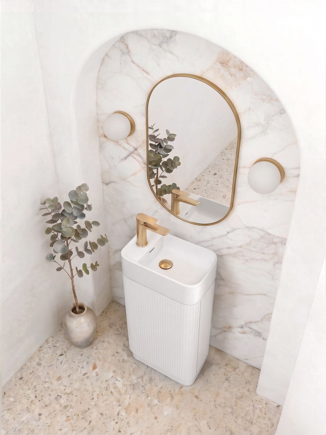 Maxi Space Saver Matte White Curved Floor Standing Vanity