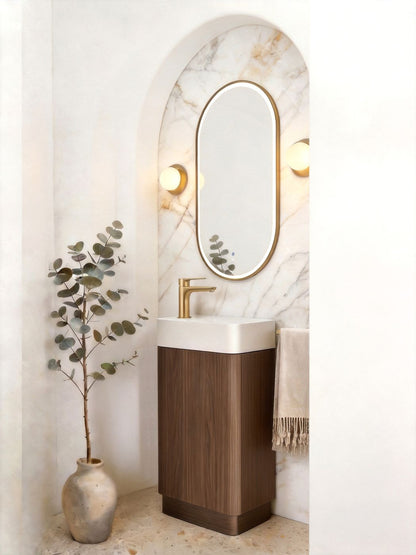Maxi Space Saver Sable Walnut Curved Floor Standing Vanity