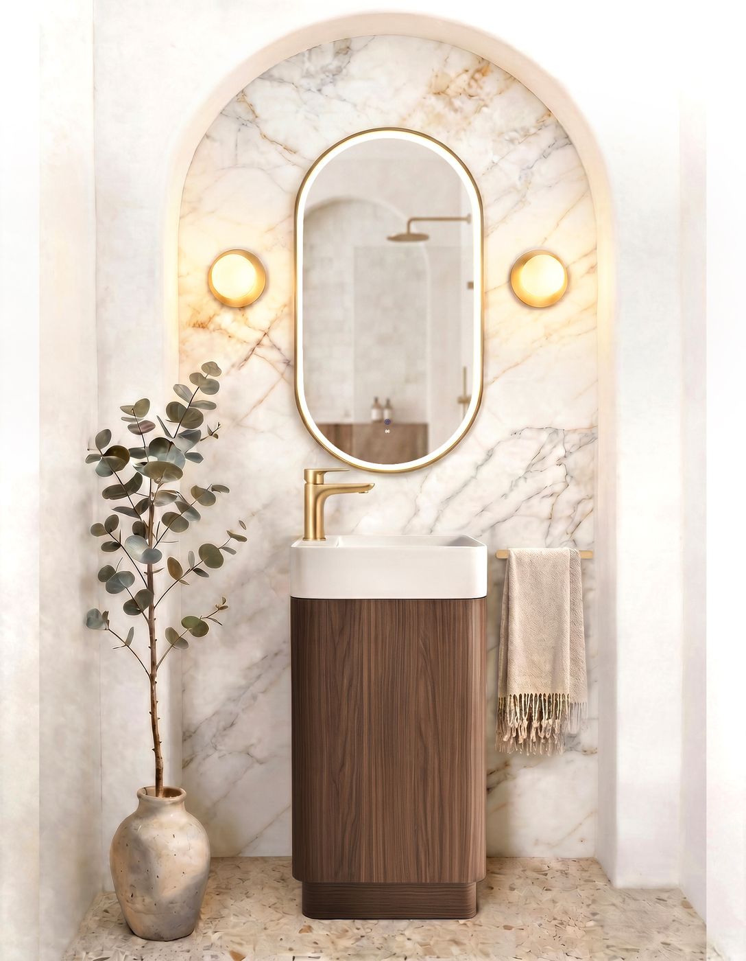 Maxi Space Saver Sable Walnut Curved Floor Standing Vanity