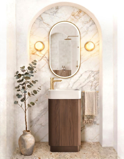 Maxi Space Saver Sable Walnut Curved Floor Standing Vanity