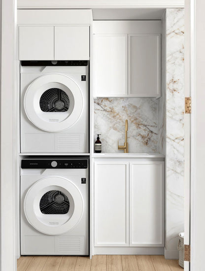 Laundry Kit 1305C Hampshire White with Natural Carrara Marble Top with 12 O'clock Tap Hole cut out