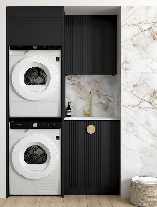 Laundry Kit 1305C Marlo Black with Natural Carrara Marble Top with 12 O'clock Tap Hole cut out