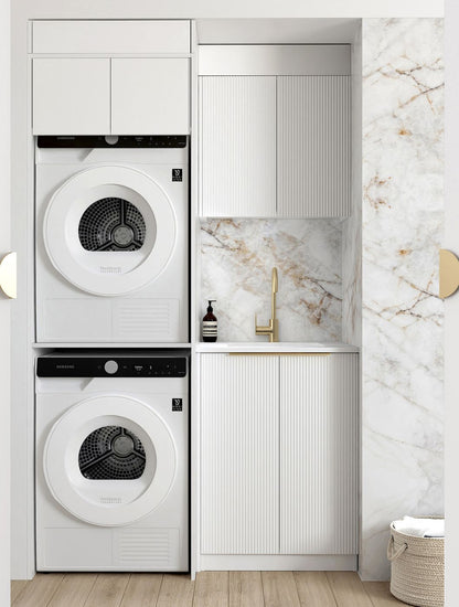 Laundry Kit 1305C Bondi Fluted White with Natural Carrara Marble Top with 12 O'clock Tap Hole cut out