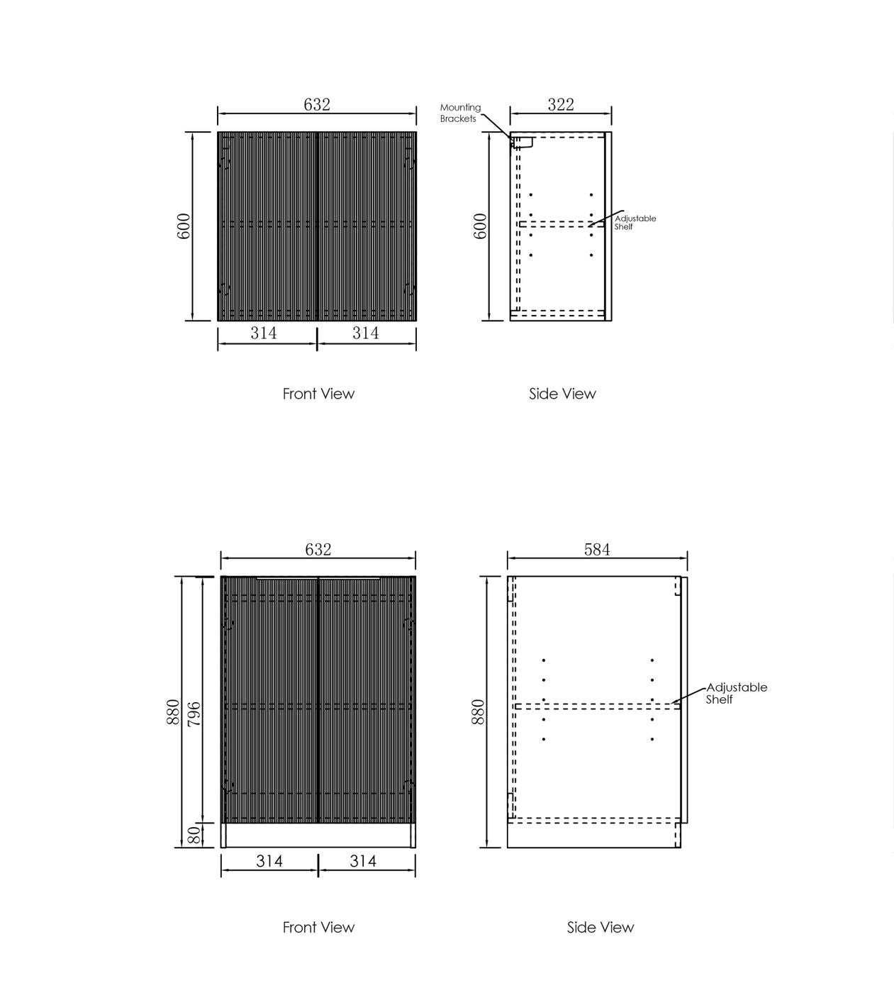 Wall and Base Cabinets Kit 650 Bondi Fluted White with Natural Carrara Marble Top with 12 O'clock Tap Hole cut out