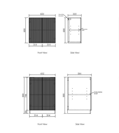 Wall and Base Cabinets Kit 650 Bondi Fluted White with Natural Carrara Marble Top with 12 O'clock Tap Hole cut out