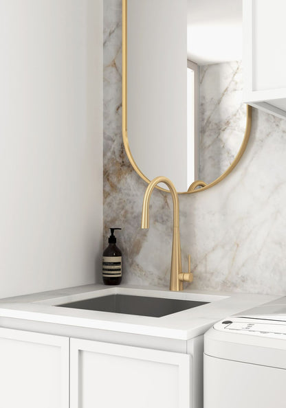 Wall and Base Cabinets Kit 650 Hampshire White with Natural Carrara Marble Top with 12 O'clock Tap Hole cut out