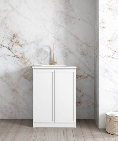 Mini Laundry 650mm Hampshire White with Natural Carrara Marble Top with 12 O'clock Tap Hole cut out