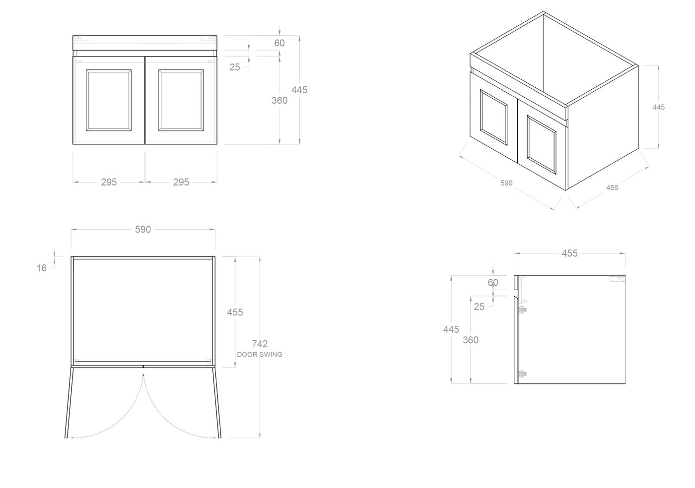 Hampton Mark II 600mm Satin Black Wall Hung Cabinet Only