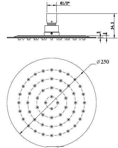 Vetto Shower Head Stainless Steel Round  250mm Matte Black