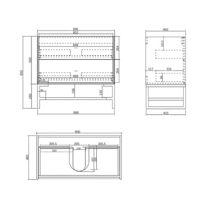 Boston 900mm Light Grey Wall Hung Cabinet Only
