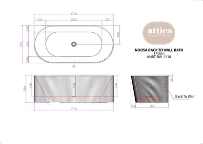 Attica Noosa Fluted 1700 Gloss White BTW Multi-fit Bath