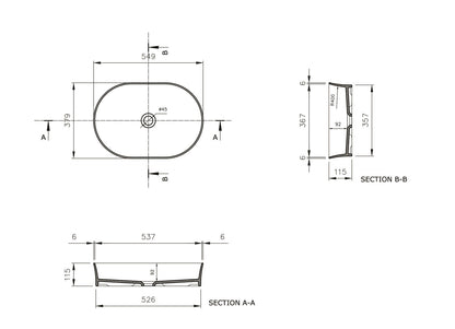 Fino 55 x 38 Matte White Above Counter Fireclay Basin