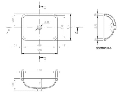 Fino Large 55 x 41 Under Counter Fireclay Basin - Matte White
