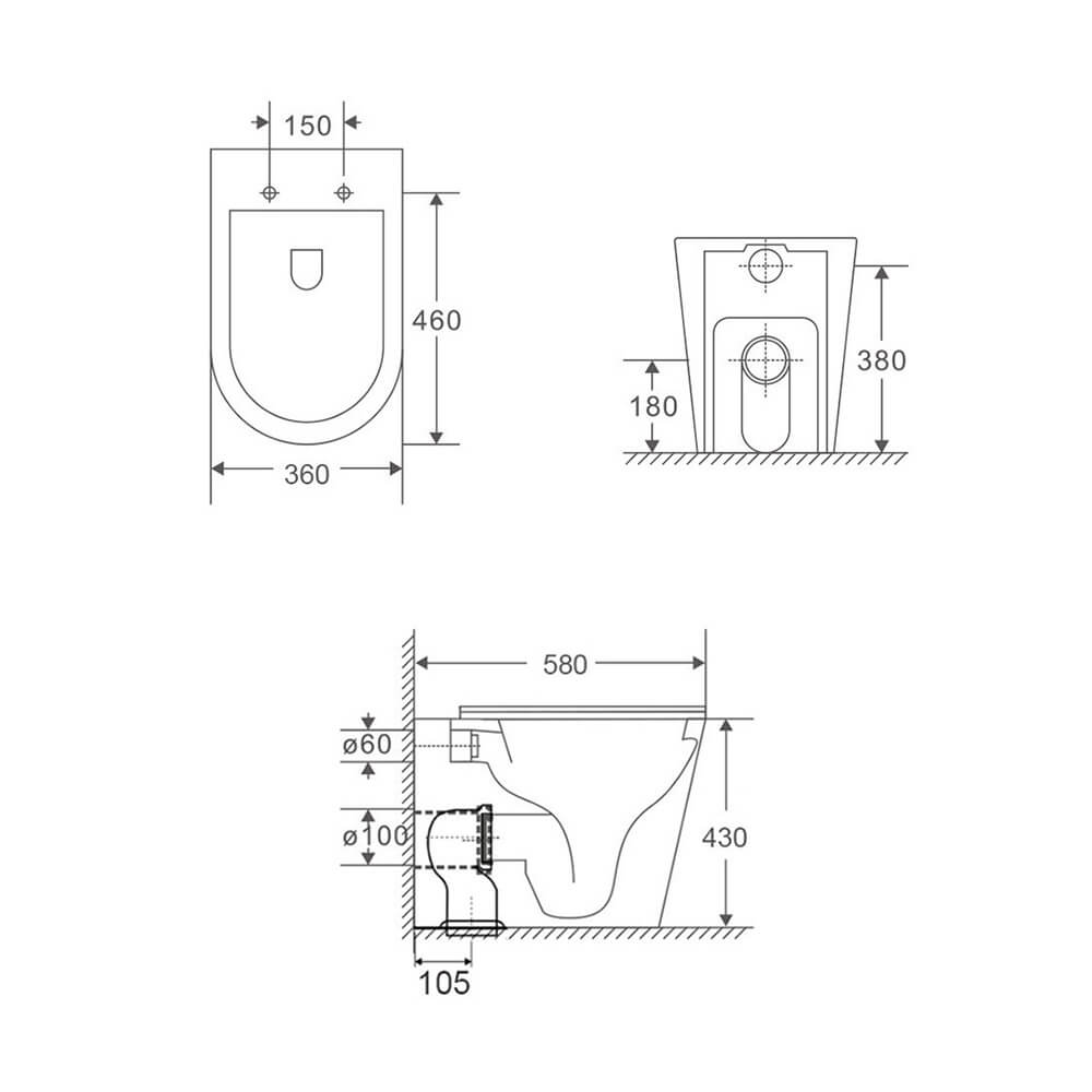 Package - Fino WhisperFlush Matte White Floor Mounted Pan & Thin Seat + Geberit In-wall Cistern + Flush Plate