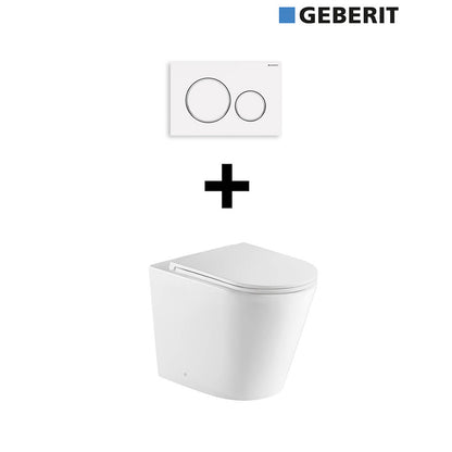 Package - Fino WhisperFlush Gloss White Floor Mounted Pan & Thin Seat + Geberit In-wall Cistern + Flush Plate