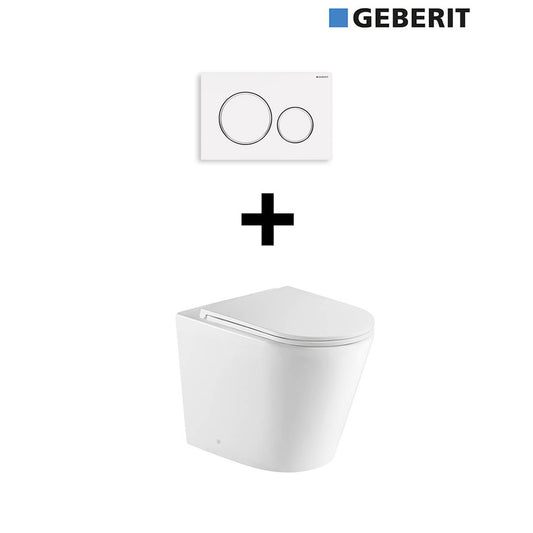 Package - Fino WhisperFlush Gloss White Floor Mounted Pan & Thin Seat + Geberit In-wall Cistern + Flush Plate