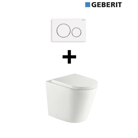 Package - Fino WhisperFlush Matte White Floor Mounted Pan & Thick Seat + Geberit In-wall Cistern + Flush Plate