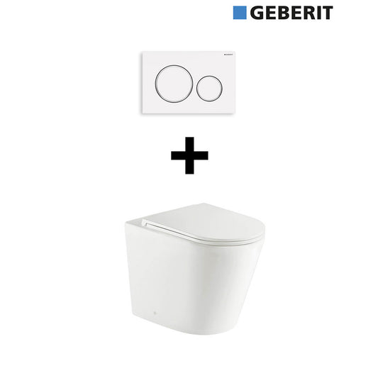 Package - Fino WhisperFlush Matte White Floor Mounted Pan & Thin Seat + Geberit In-wall Cistern + Flush Plate