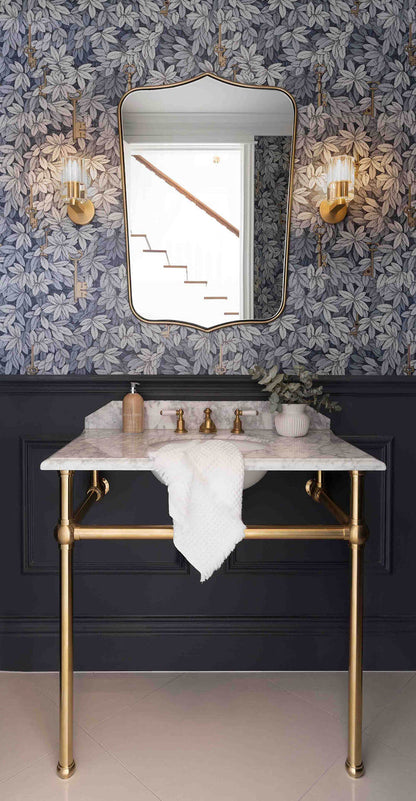 Mayer Basin Stand With 90 x 55 Real Carrara Marble Top - Brushed Brass